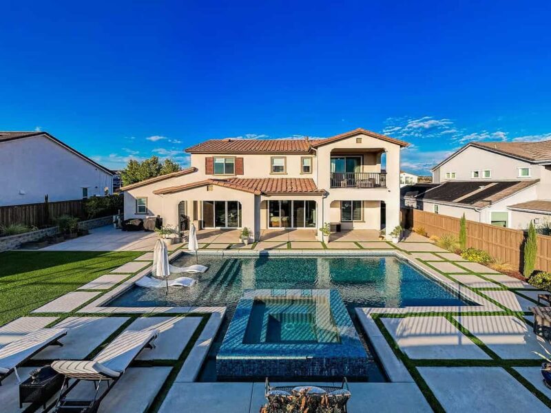 Fiberglass swimming pool luxury backyard Sacramento